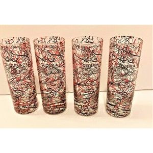 Vintage MCM Tequila Rose Black Pink Drizzle String Art Matching 4 Shot Glasses